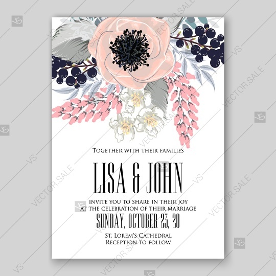 زفاف - Anemone wedding invitation vector template card