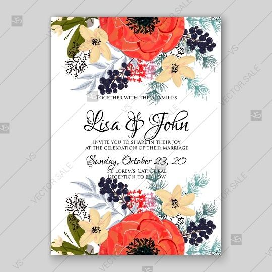 زفاف - Anemone wedding invitation vector template card