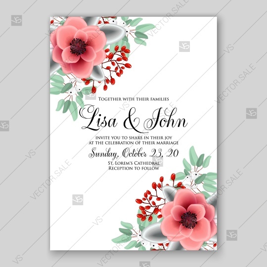 Hochzeit - Anemone wedding invitation card printable template