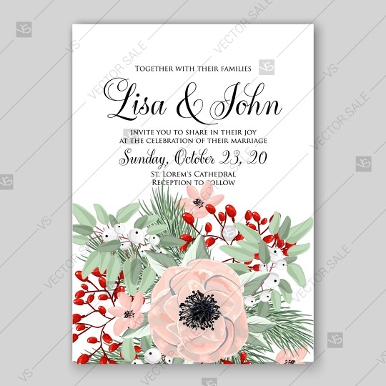 Mariage - Anemone wedding invitation vector template card