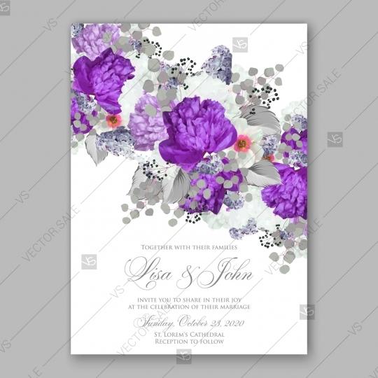 زفاف - Peony wedding invitation. Red spring flowers Lilac, narcissus, eucalyptus