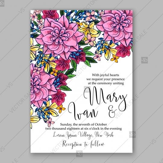 زفاف - Pink chrysanthemum wedding invitation card printable template