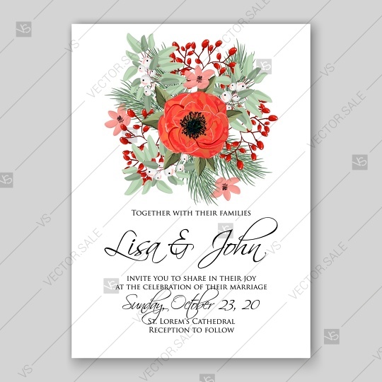 Wedding - Anemone wedding invitation vector template card