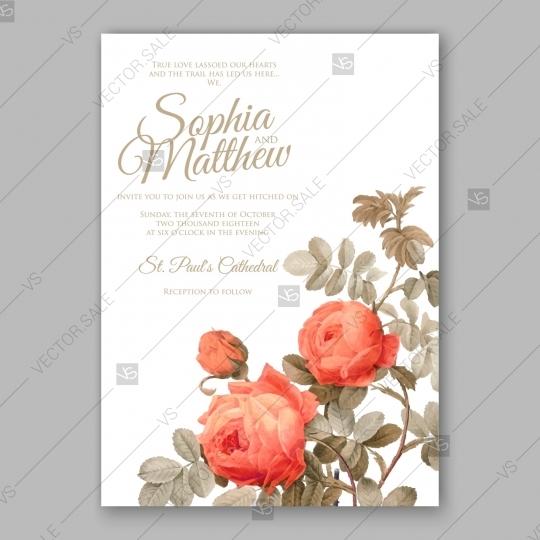 Hochzeit - Watercolor vintage rose wedding invitation card template