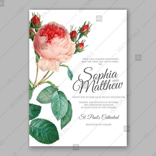 Mariage - Watercolor vintage rose wedding invitation card template