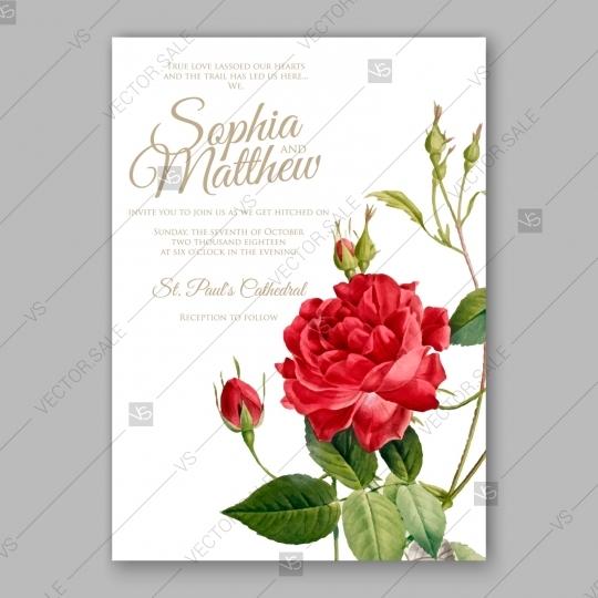 Mariage - Watercolor vintage rose wedding invitation card template