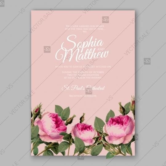 Wedding - Watercolor vintage rose wedding invitation card template