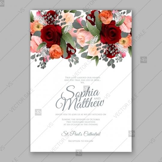 Hochzeit - Watercolor vintage rose wedding invitation card template