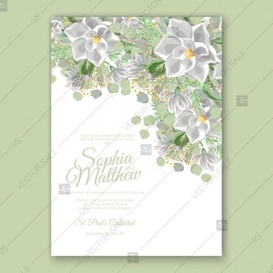 Hochzeit - Magnolia wedding invitation template card eucaliptus