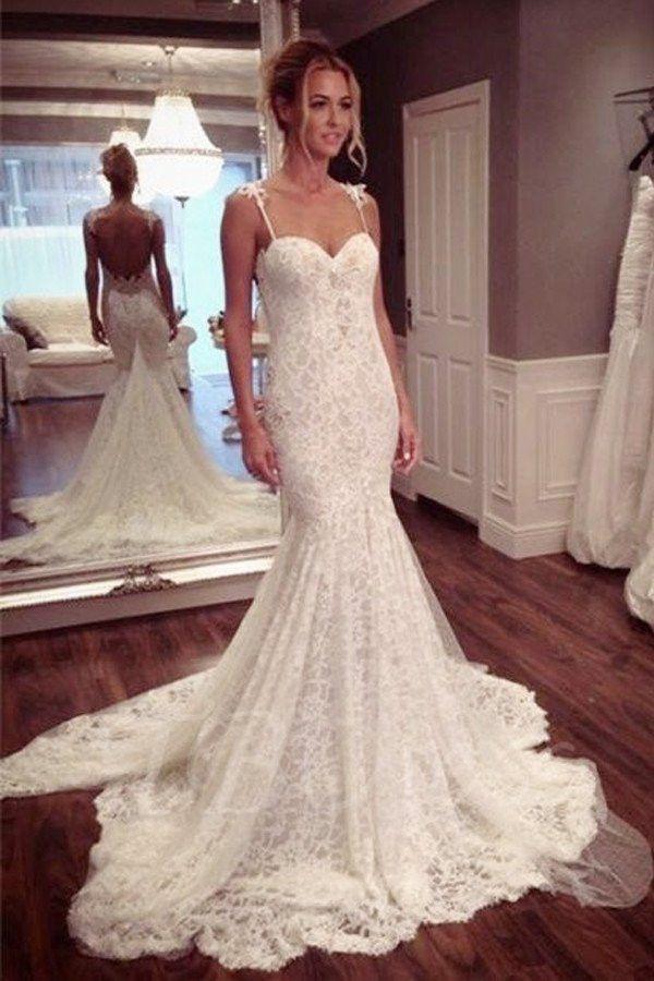 Mariage - Sexy Backless Mermaid Lace Wedding Dresses, 2017 Long Custom Wedding Gowns, Affordable Bridal Dresses, 17109
