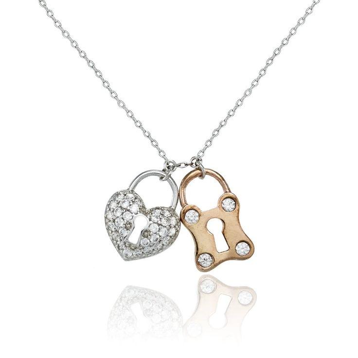 Hochzeit - 1.2TCW Pave Lab Diamond Heart & Lock Necklace Pendant