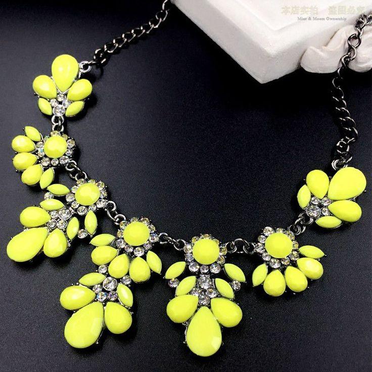 Wedding - Moon Yellow Shourouk Flower Crystal Drop Shorts Chains Collar Choker Statement Necklaces Fashion Jewelry For Women