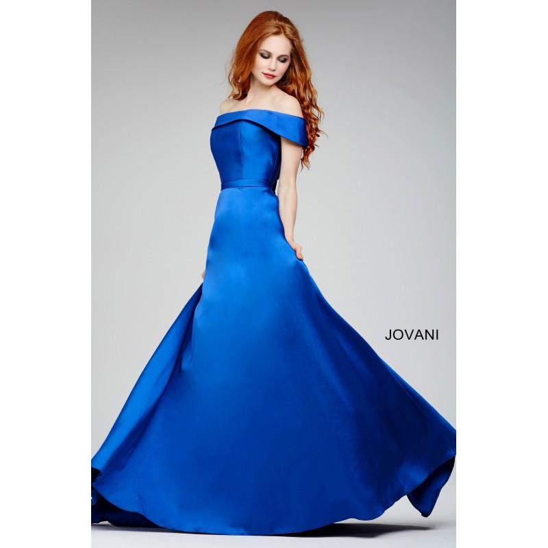 زفاف - Jovani 31516 Dress Off-the-Shoulder Inset Waistband Electric Blue - Social and Evenings Jovani Off the Shoulder A Line Dress - 2017 New Wedding Dresses