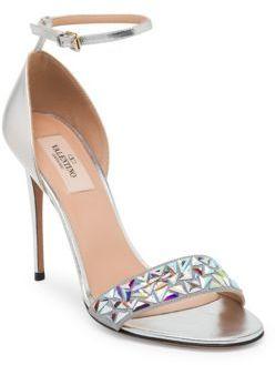زفاف - Valentino Glam Tile Metallic Leather Ankle-Strap Sandals