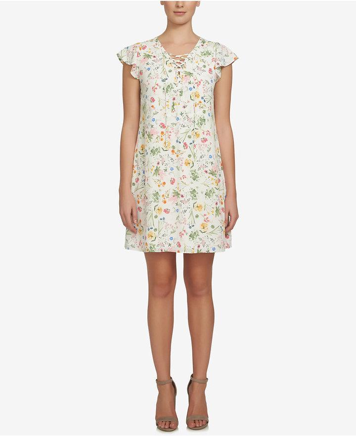 زفاف - CeCe Lace-Up Floral-Print Shift Dress