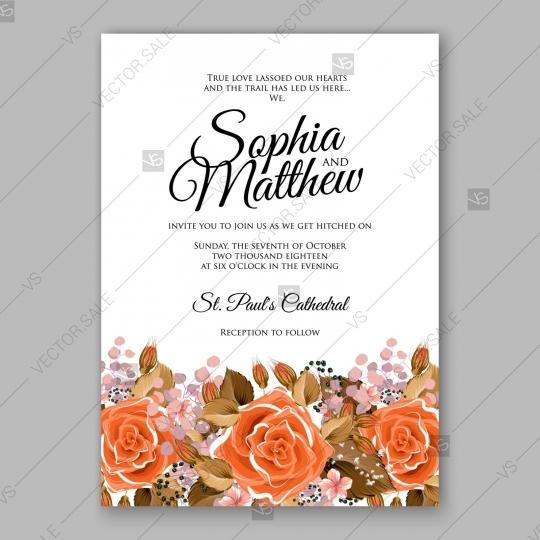 Wedding - Cream orange roses wedding invitation vector card template