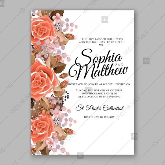 Hochzeit - Cream orange roses wedding invitation vector card template