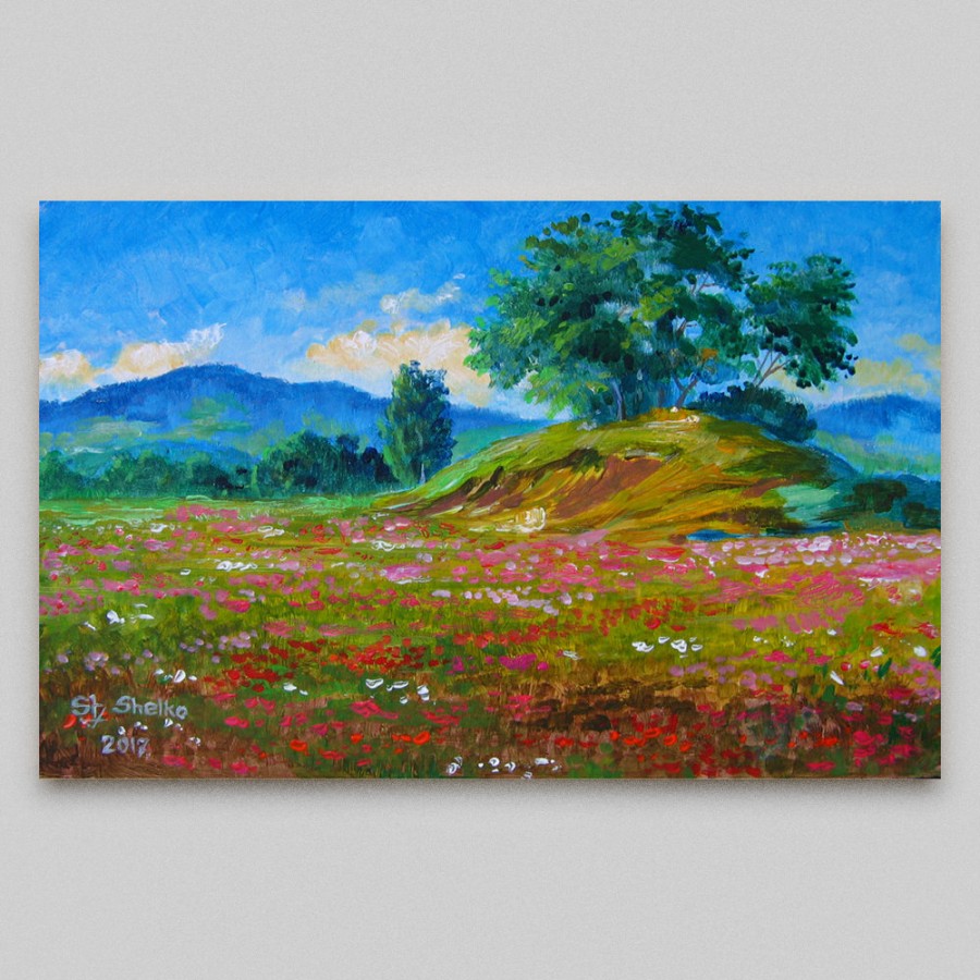 Свадьба - Small landscape painting Original painting Spring landscape Landscape acrylic Original landscape Landscape field Impresionist Canvas acrylic