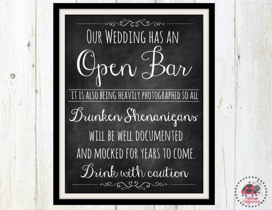 Mariage - Chalkboard wedding signs, Printable Open bar wedding sign, Bar sign for wedding, blackboard, Rustic, chalkboard, bar decor, shenanigans