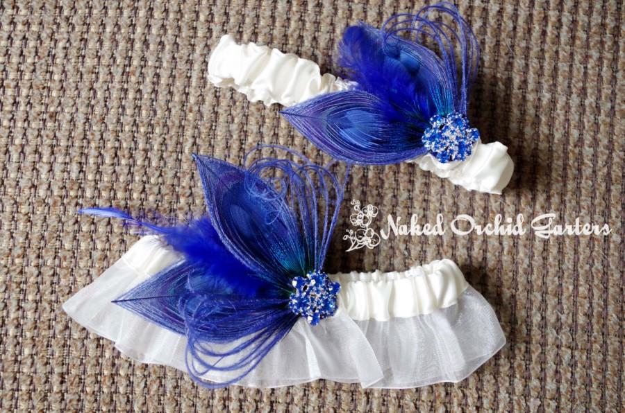 زفاف - Blue Butterfly Wedding Garter Set, Royal Blue Garters, Ivory Bridal Garter, Something Blue Garter, Prom / Homecoming Garter