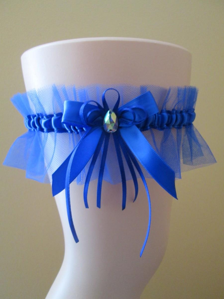 Свадьба - Royal Blue Prom / Homecoming Garter, Royal Blue Wedding Garter, Royal Bridal Garter w/ AB Crystal & Bow, Something Blue, Toss Garter