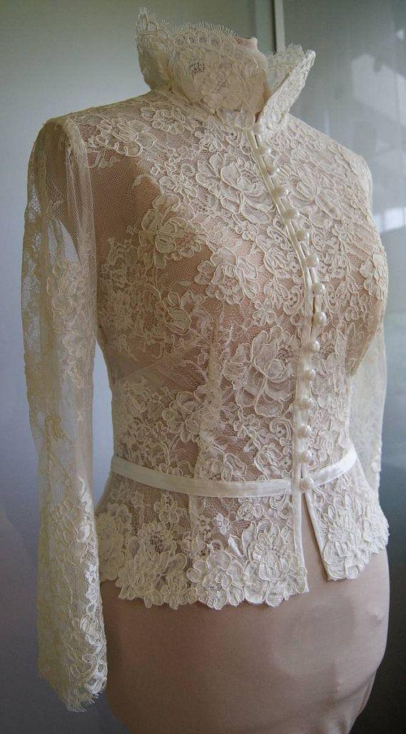 Mariage - Wedding Bolero-top-jacket Of Lace,alencon, Sleeves, . Unique, Exclusive Romantic Bolero ANIL