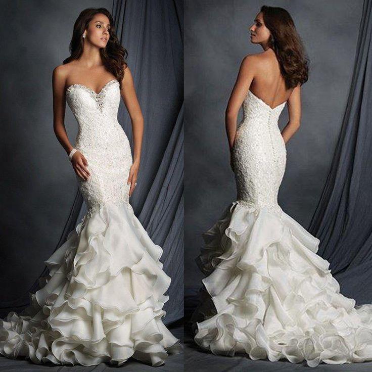 Mariage - Charming Sweetheart Lace Beaded Sexy Mermaid White Chiffon Wedding Dresses, WD0181