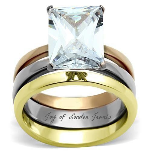 Wedding - 5CT Emerald Cut Russian Lab Diamond Solitaire Bridal Set Wedding Band Ring