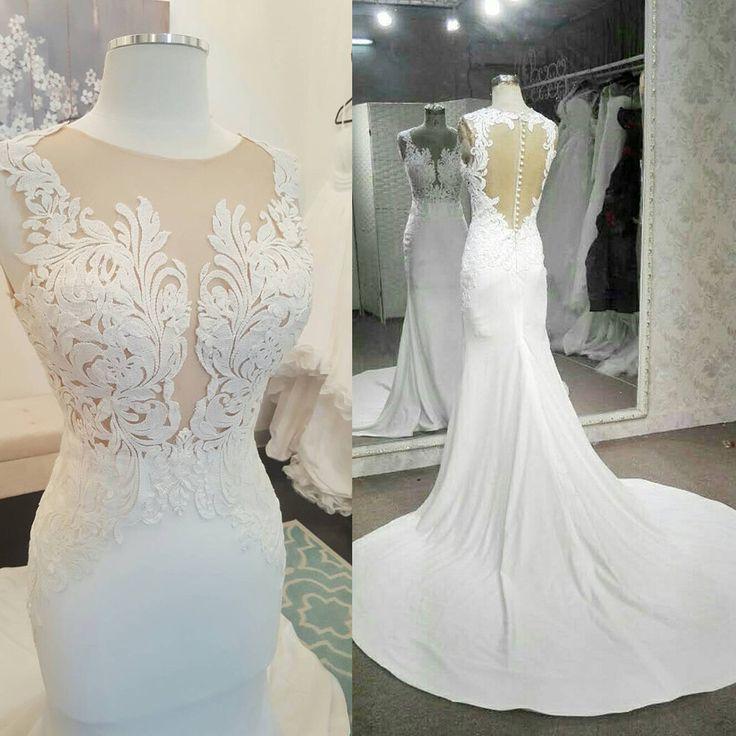 زفاف - Charming Elegant See Through Back White Mermaid Lace Long Bridal Wedding Dress, WG634