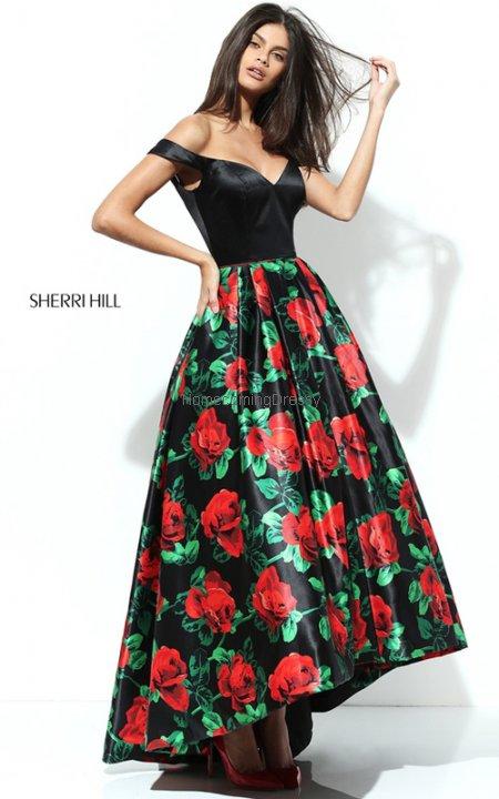زفاف - Black Red Print Sherri Hill 50715 Long High Low Homecoming Dress : HomecomingDressy