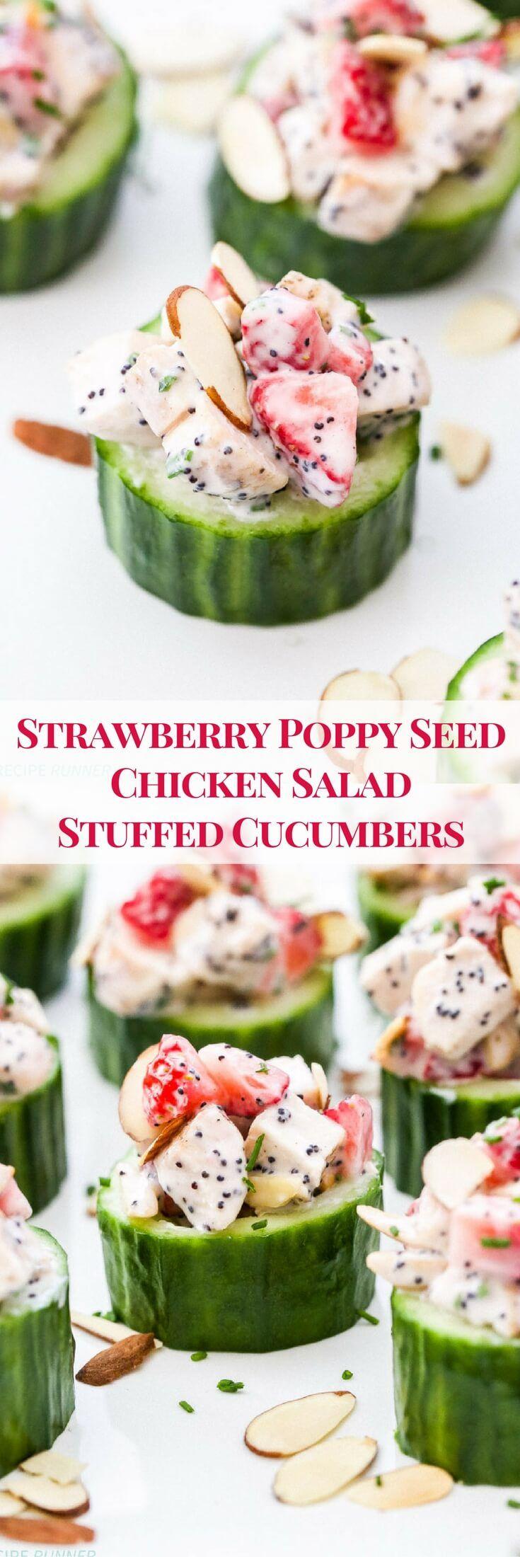 Hochzeit - Strawberry Poppy Seed Chicken Salad Stuffed Cucumbers