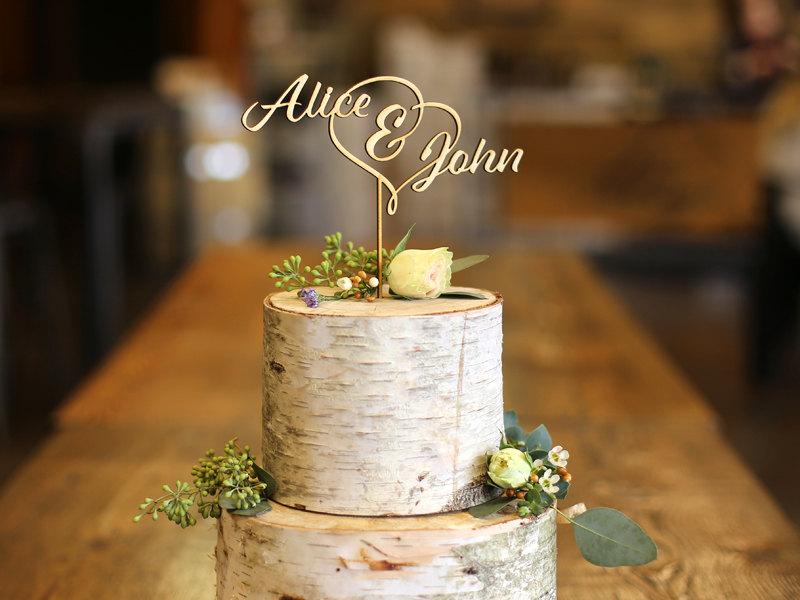 زفاف - First Names Wood Cake Topper - Wedding Cake Topper