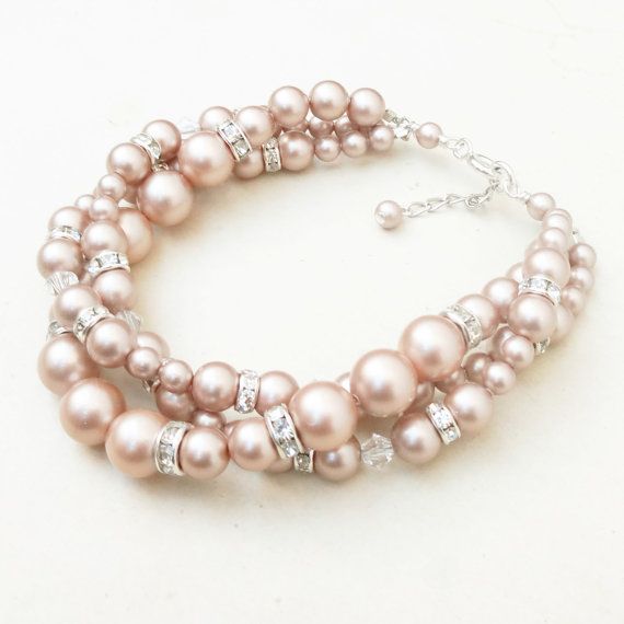 زفاف - Modern Vintage CHAMPAGNE Bridal Bracelet, Twisted Pearl Wedding Bracelet, Champagne Pearl Bridal Jewelry, Classic Pearl Bracelet, GRACE