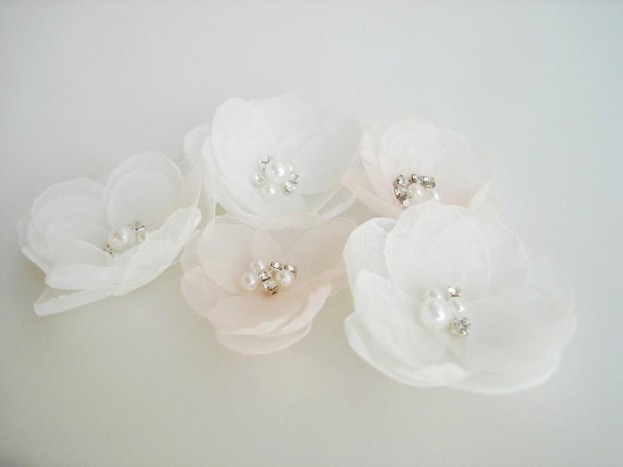 Mariage - Ivory Blush Bridesmaid  Hair Accessories, Flower Girls Hair Flower, Wedding Hair Piece, Pale Pink  Flower Hair Pins, Pearl Crystal  Hair
