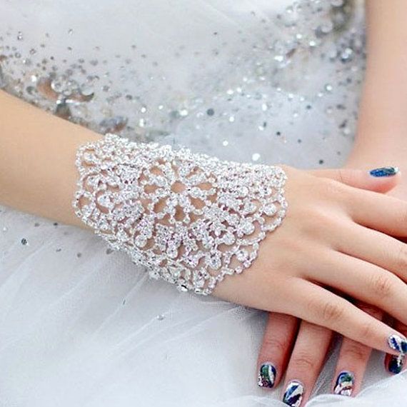 Свадьба - Silver Swarovski Preciosa Crystal Adjustable Rhinestone Bracelet Arm Armlet Bangle Bridal Wedding Jewelery Gift