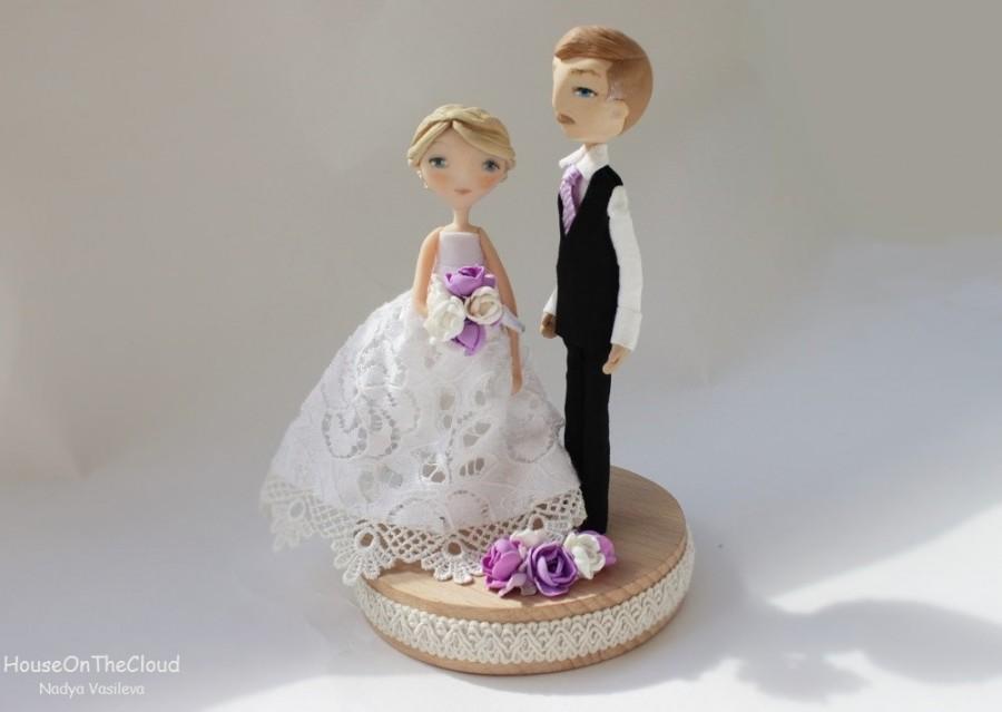 Mariage - Personalized  rustic wedding cake toppers, bride and groom wedding cake topper rustic unique wedding cake topper figurine