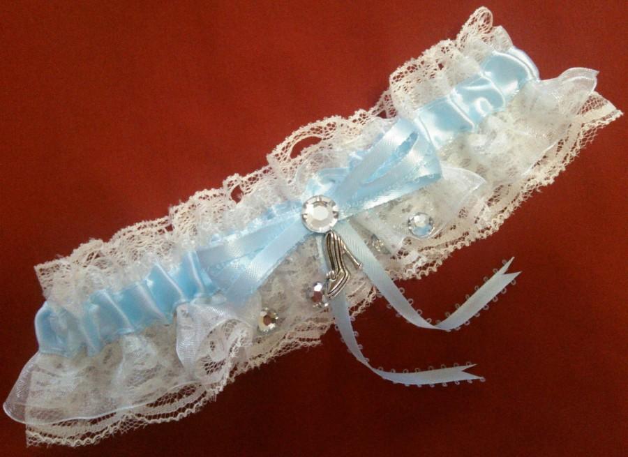 Hochzeit - Cinderella Slipper Light Baby Blue & Ivory Princess Lace Wedding Garter Belt