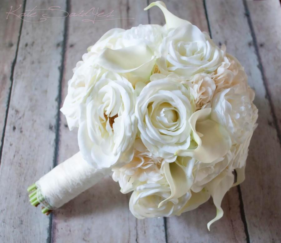 Wedding - Shabby Chic Wedding Bouquet - Ivory Rose Ranunculus Hydrangea Wedding Bouquet