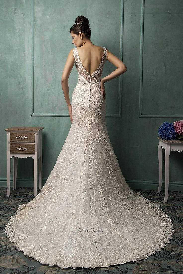 Hochzeit - Cheap 2015 Amelia Sposa Wedding Dresses Mermaid Appliqued Beaded Lace Vintage Bridal Gowns With Crew Neck And V Back And Chapel Train Sleeveless As Low As $170.86, Also Buy Mermaid Gown Wedding Dress Mermaid Wedding Dress 2015 From Nicedressonline