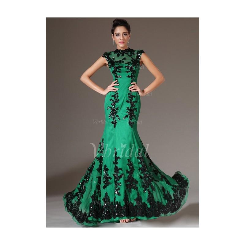 زفاف - Trumpet/Mermaid High Neck Sweep Train Organza Evening Dress With Lace Appliques Lace - Beautiful Special Occasion Dress Store