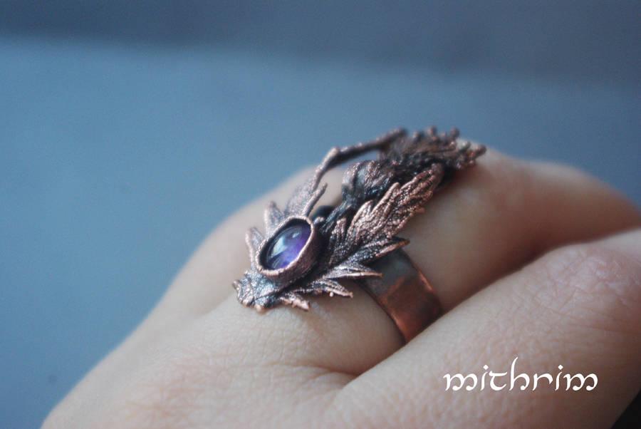 زفاف - Thistle electroformed copper leaf ring, electroformed jewelry, copper ring, nature ring, elven jewelry, botanical jewelry, nature gift, ring