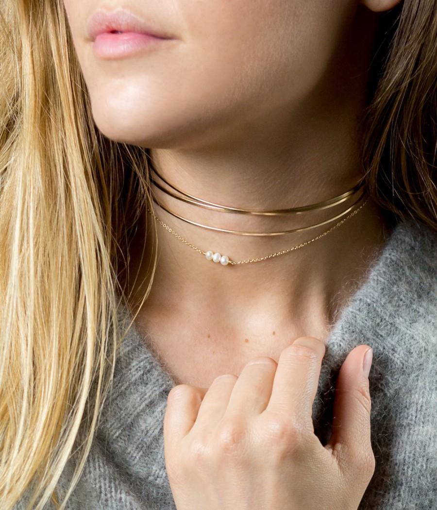 زفاف - Dainty Pearl Choker Necklace • Simple Gold Choker • Beaded Chain Choker or Short Layering Necklace • Gold Fill, Sterling, Rose Gold, LN635