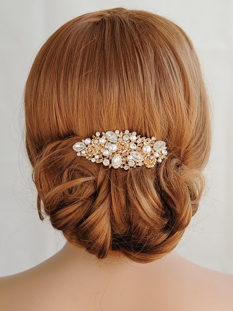 Свадьба - Rose Gold Bridal Hair Comb, Crystal Wedding Hair Comb, Rose Flower Hair Clip, Swarovski Pearl Hairpiece, Vintage Style Hair Jewelry, ROSA