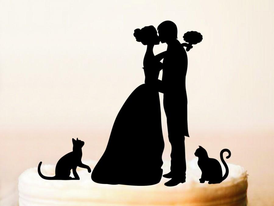 زفاف - Cake topper with cats,silhouette cake topper with two cats,cats cake topper,wedding cake topper with cats,cake topper cats (0166)