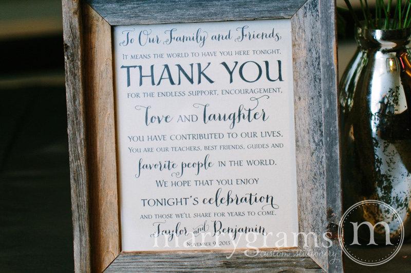 Hochzeit - Wedding Reception Thank You Sign - To Our Family and Friends Signage - Matching Table Numbers Available - Wedding Guest Thank You Card SS02