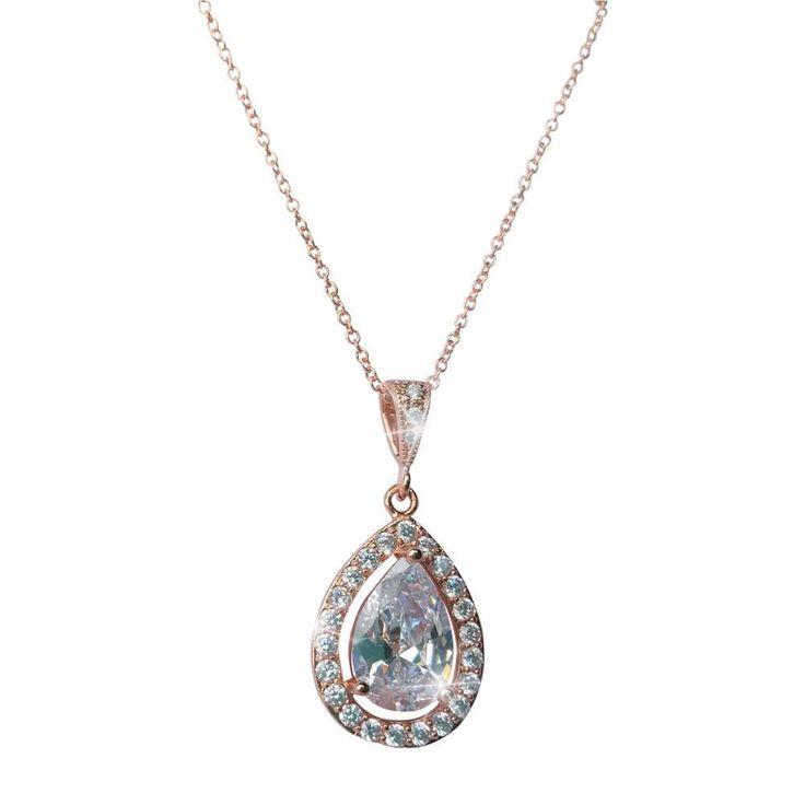 Mariage - JESS - Rose Gold CZ Bridal Pendant On Rose Gold Chain