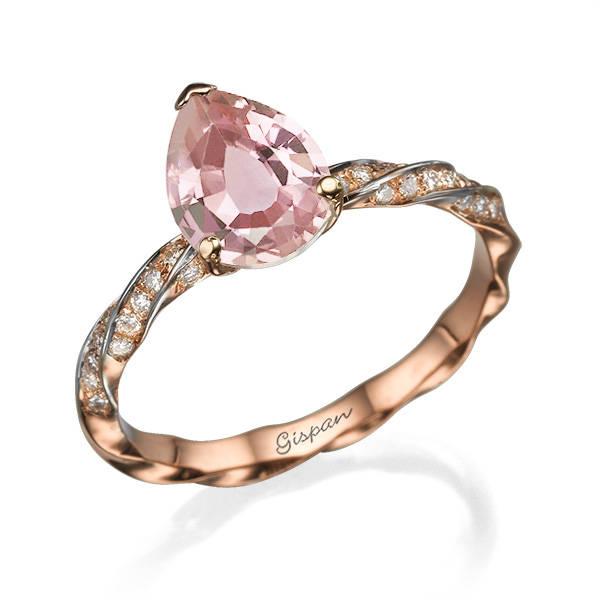 Wedding - Rose Gold Engagement Ring Morganite Ring Drop Ring Art Deco Ring Diamond Ring Bridal Jewelry Gem Ring Vintage Ring Promise Ring Unique Ring