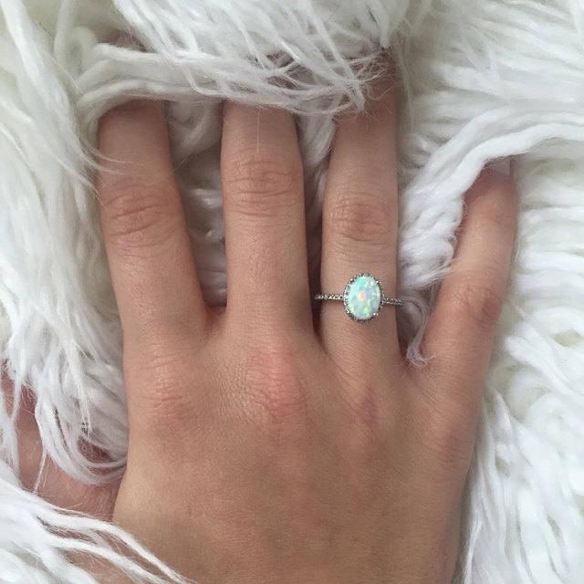 زفاف - Sterling Silver Opal Ring with Halo FREE Gift Box & FREE Shipping Codes Below Alternative Bride Rings Opal Engagement Ring Promise Ring