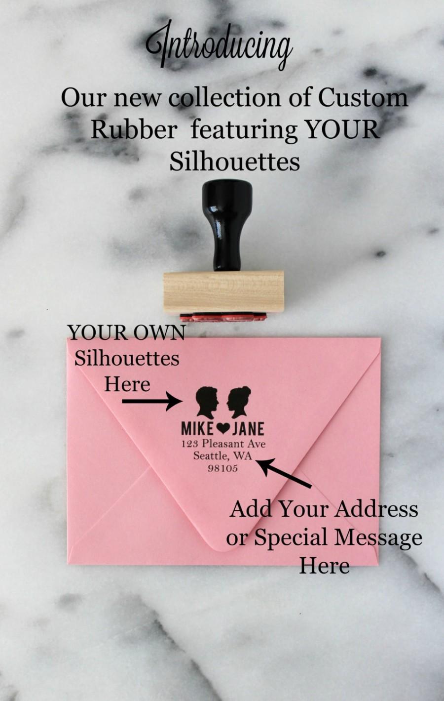 Mariage - Custom Silhouette Rubber Address Stamp / Personalized Silhouette Stamp - Perfect for Save the Dates, Invitations, Wedding Gift, New Home