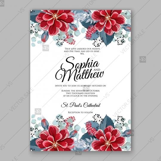 زفاف - Vinous red dahlia wedding invitation template mint greenery Burgundy